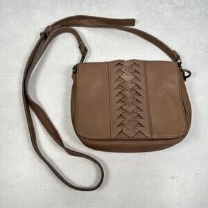 Liebeskind Berlin Crossbody Bag Womens Brown Leather Braided Flap Small Purse